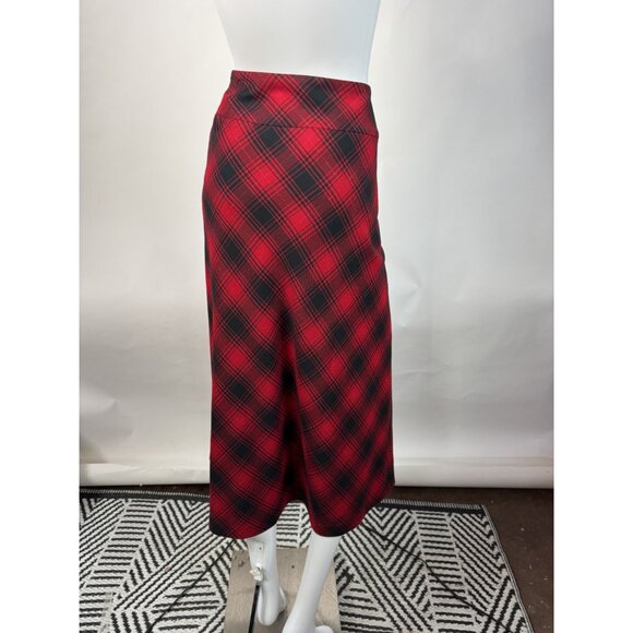 Vintage Covington Red & Black Plaid Midi Skirt Size 10 Polyester Blend Made In I - Picture 12 of 16